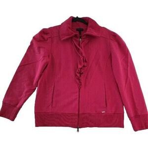 Escada Sport Jacket Womens XL Pink Zipper Athleaisure Gym Comfort Pockets Ruffle